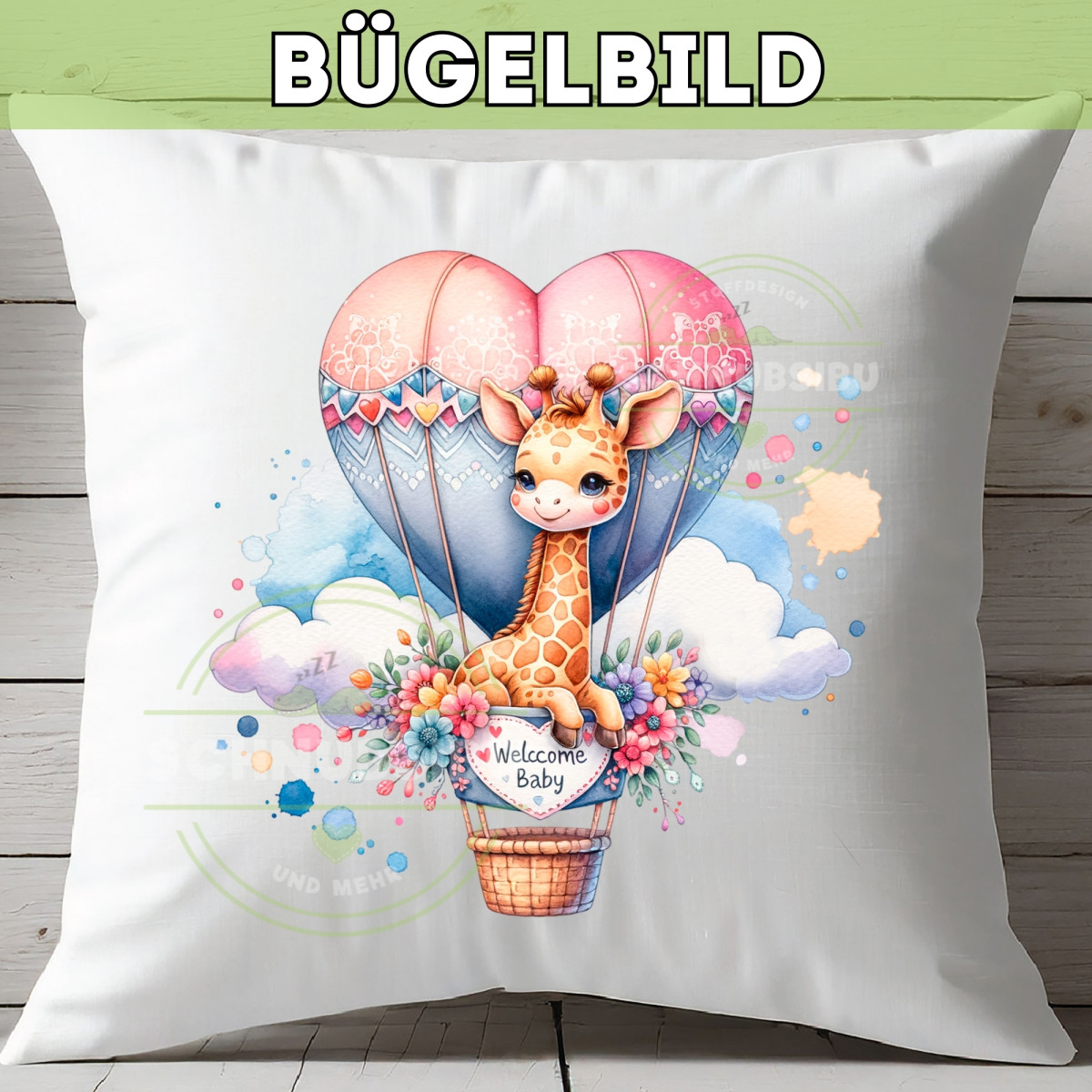 Bügelbild Babygiraffe rosa